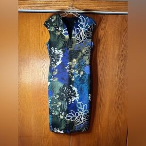 NWT Connected Apparel Dark Blue V-Neck Sleeveless Sheath Dress Size 8 Floral